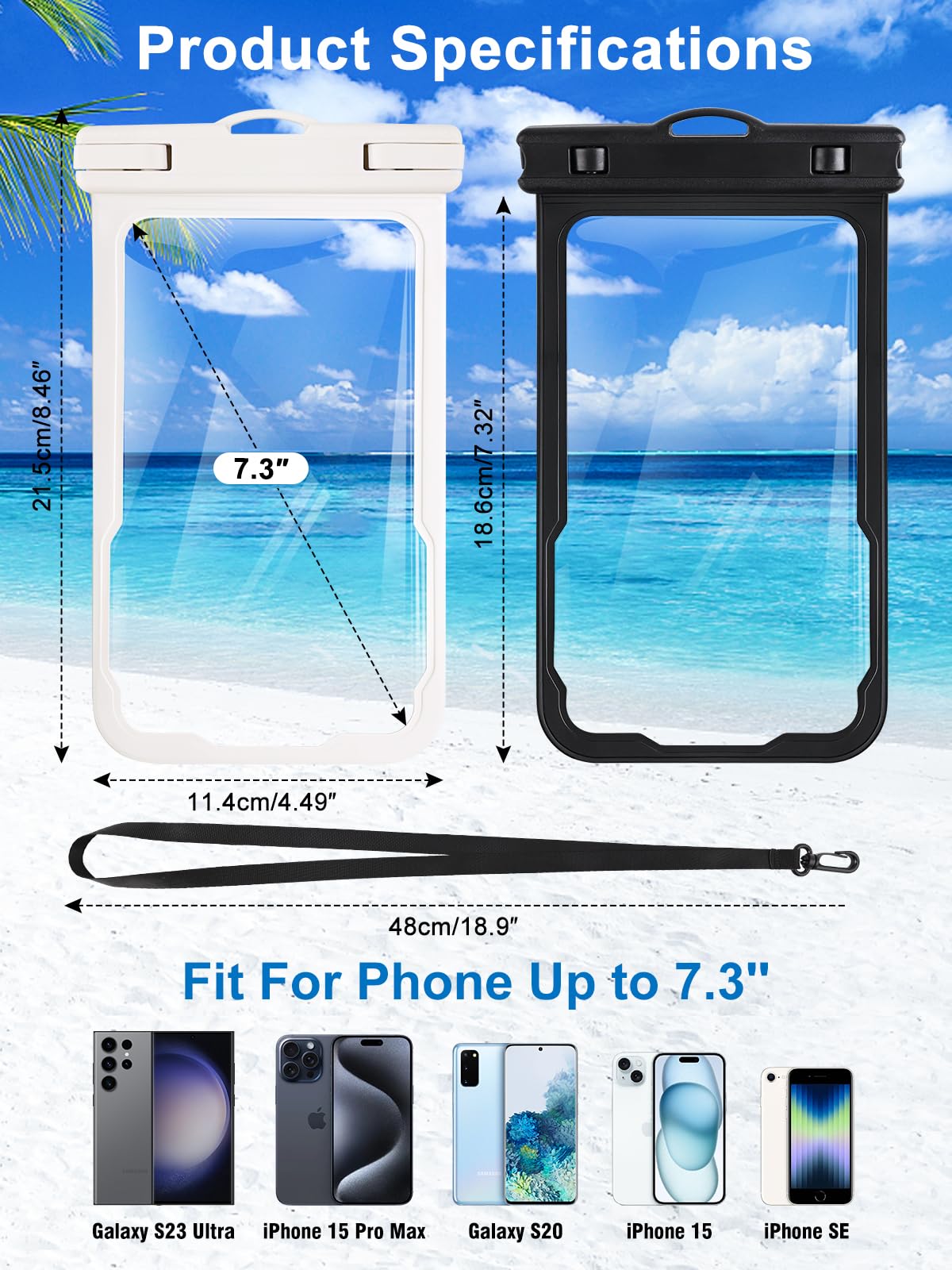 2 Pcs Waterproof Phone Pouch, Universal Waterproof Phone Case for iPhone Samsung Google Up to 7.3'', IPX8 Water Proof Cellphone Dry Bag for Snorkeling Swimming Beach Kayak Cruise Essentials
