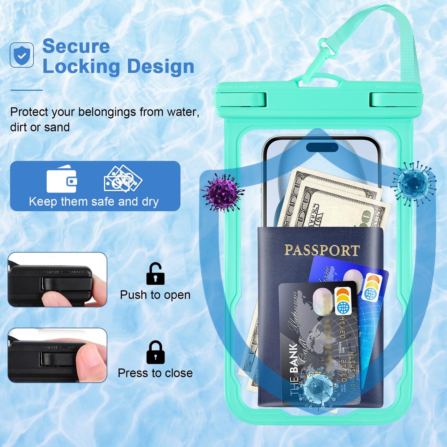 2 Pcs Waterproof Phone Pouch, Universal Waterproof Phone Case for iPhone Samsung Google Up to 7.3'', IPX8 Water Proof Cellphone Dry Bag for Snorkeling Swimming Beach Kayak Cruise Essentials