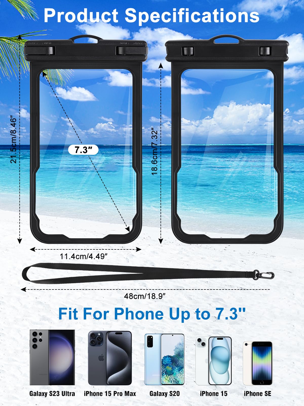 2 Pcs Waterproof Phone Pouch, Universal Waterproof Phone Case for iPhone Samsung Google Up to 7.3'', IPX8 Water Proof Cellphone Dry Bag for Snorkeling Swimming Beach Kayak Cruise Essentials