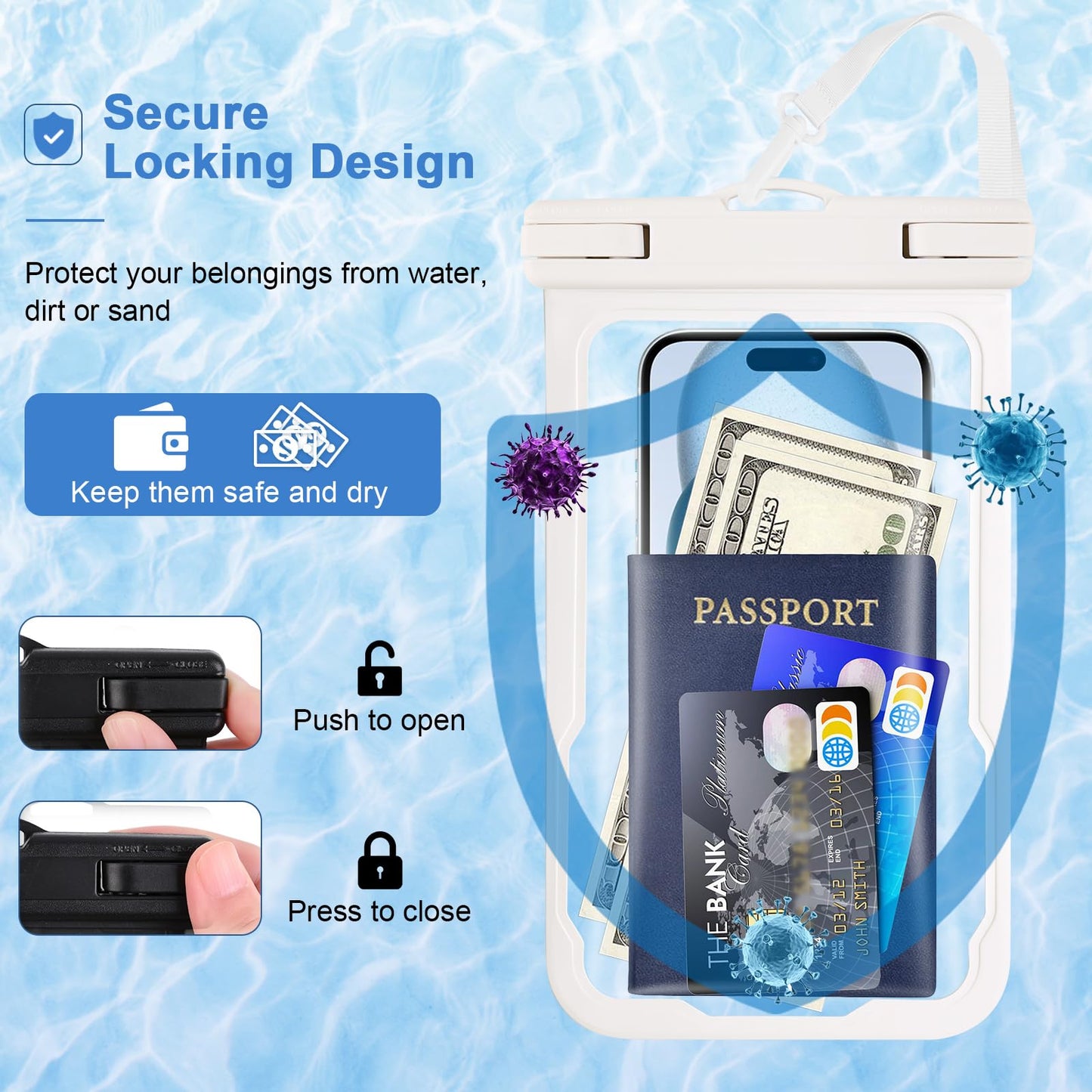 2 Pcs Waterproof Phone Pouch, Universal Waterproof Phone Case for iPhone Samsung Google Up to 7.3'', IPX8 Water Proof Cellphone Dry Bag for Snorkeling Swimming Beach Kayak Cruise Essentials