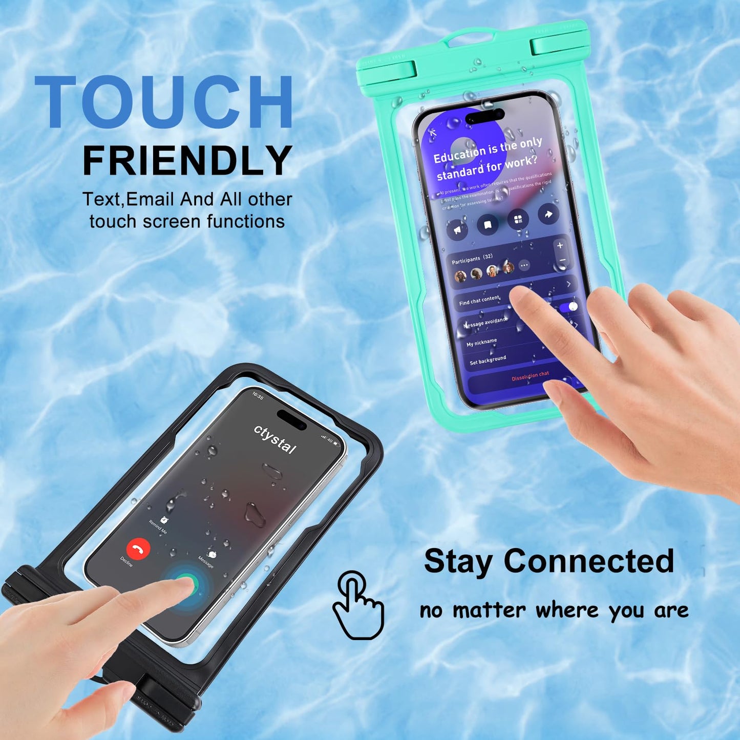 2 Pcs Waterproof Phone Pouch, Universal Waterproof Phone Case for iPhone Samsung Google Up to 7.3'', IPX8 Water Proof Cellphone Dry Bag for Snorkeling Swimming Beach Kayak Cruise Essentials