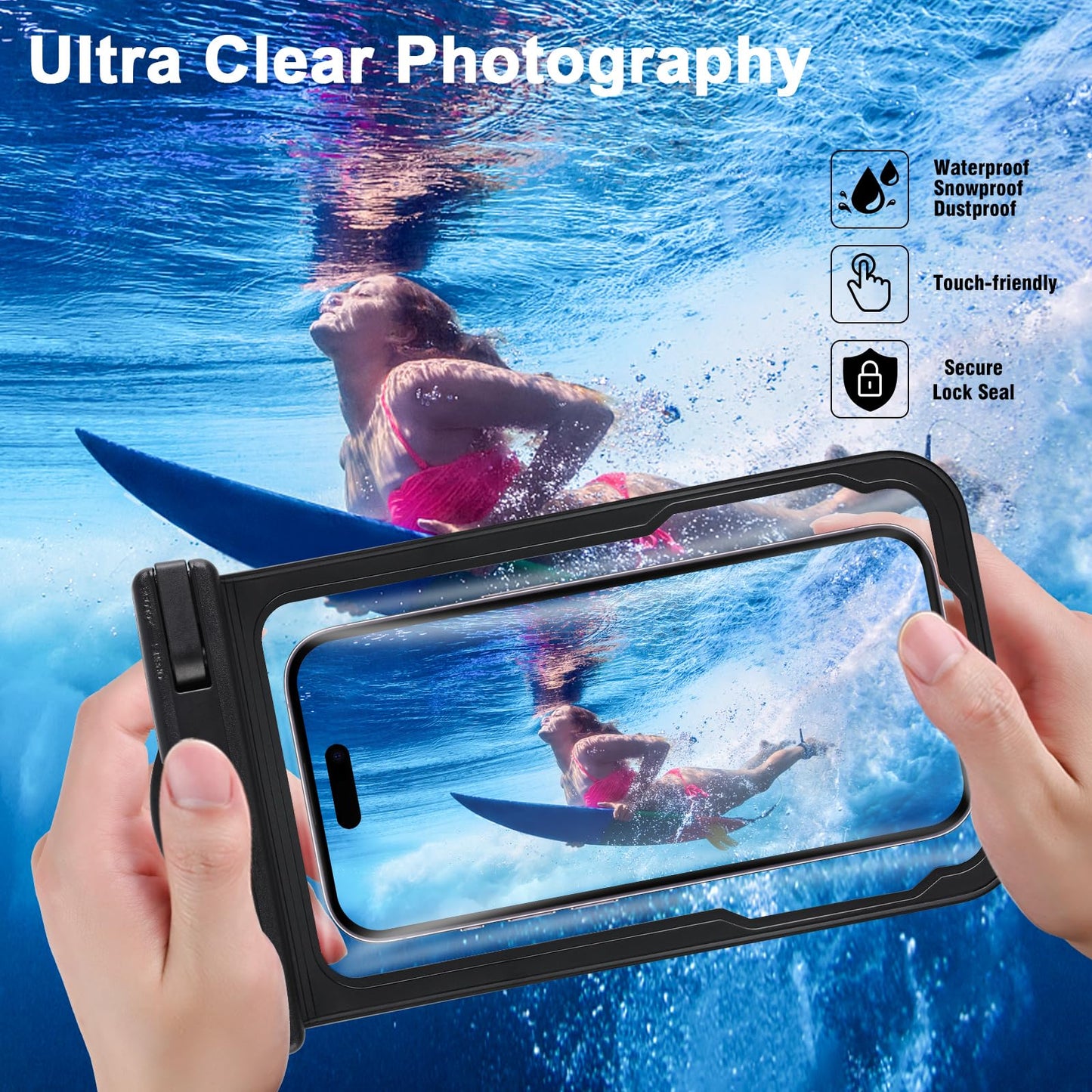 2 Pcs Waterproof Phone Pouch, Universal Waterproof Phone Case for iPhone Samsung Google Up to 7.3'', IPX8 Water Proof Cellphone Dry Bag for Snorkeling Swimming Beach Kayak Cruise Essentials