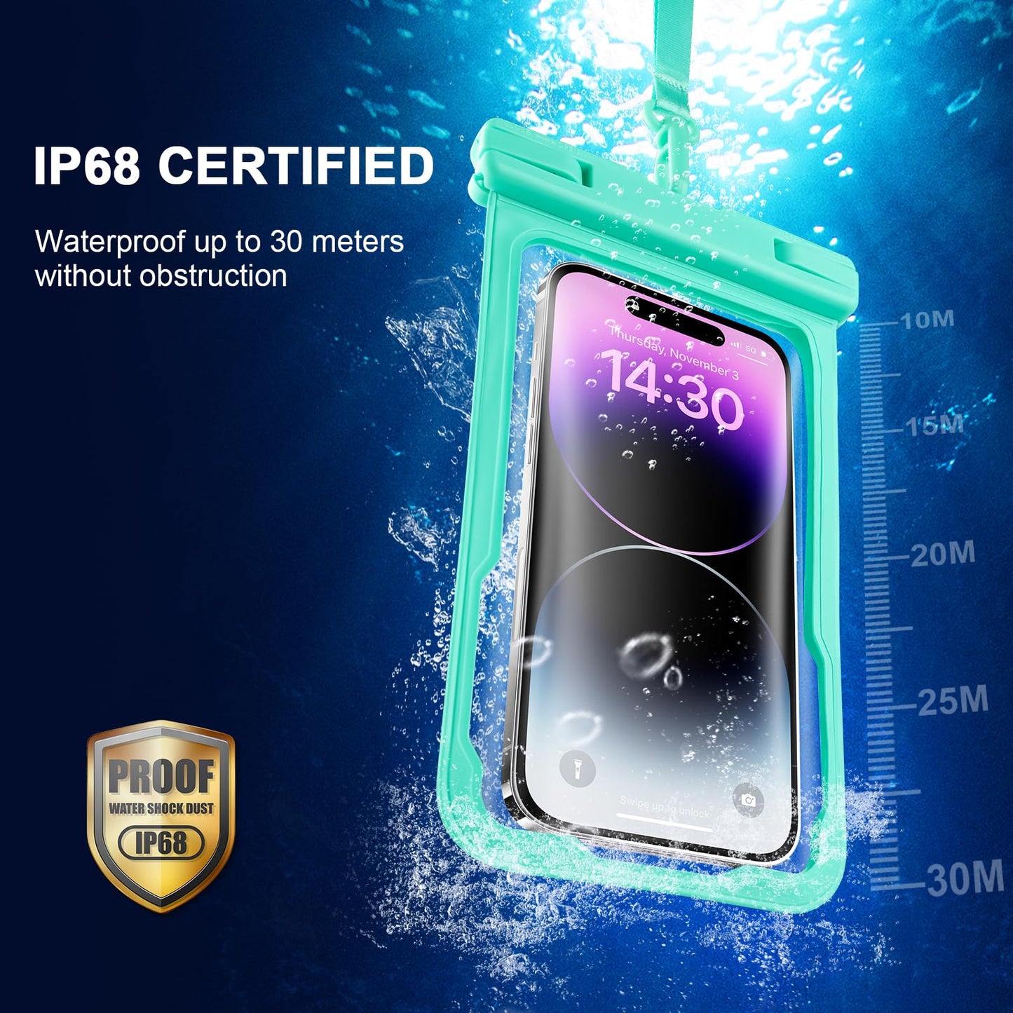 2 Pcs Waterproof Phone Pouch, Universal Waterproof Phone Case for iPhone Samsung Google Up to 7.3'', IPX8 Water Proof Cellphone Dry Bag for Snorkeling Swimming Beach Kayak Cruise Essentials