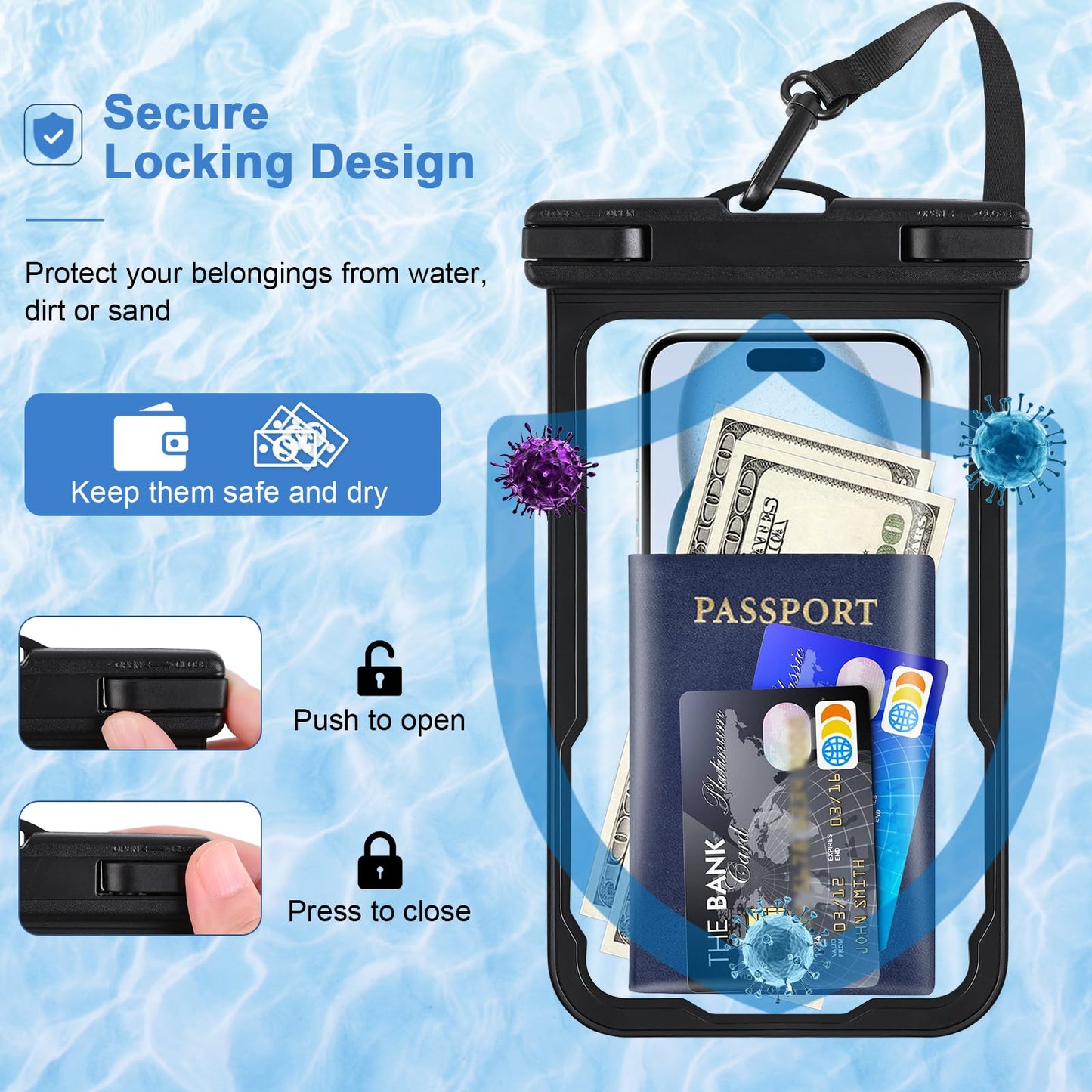 2 Pcs Waterproof Phone Pouch, Universal Waterproof Phone Case for iPhone Samsung Google Up to 7.3'', IPX8 Water Proof Cellphone Dry Bag for Snorkeling Swimming Beach Kayak Cruise Essentials
